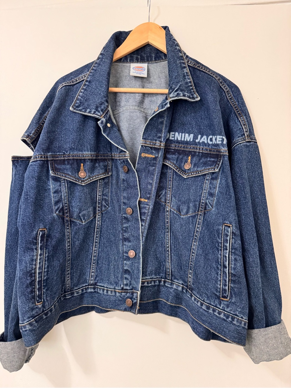 Paragraph Oversized Denim Jacket Cutout Shoulder Streetwear Blue